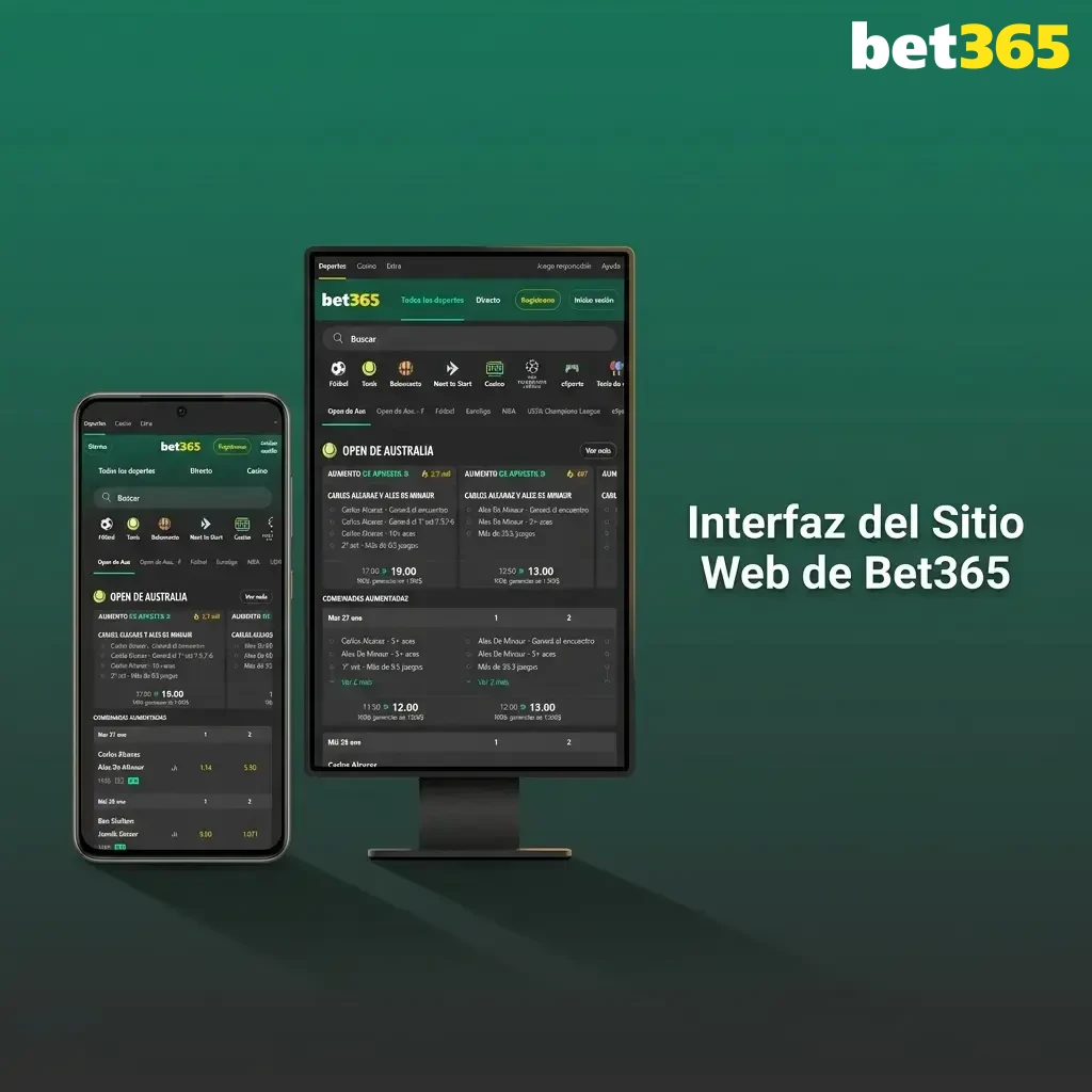 Interfaz del sitio web Bet365 Chile con barra de navegación de Deportes, Casino, eSports y Promociones